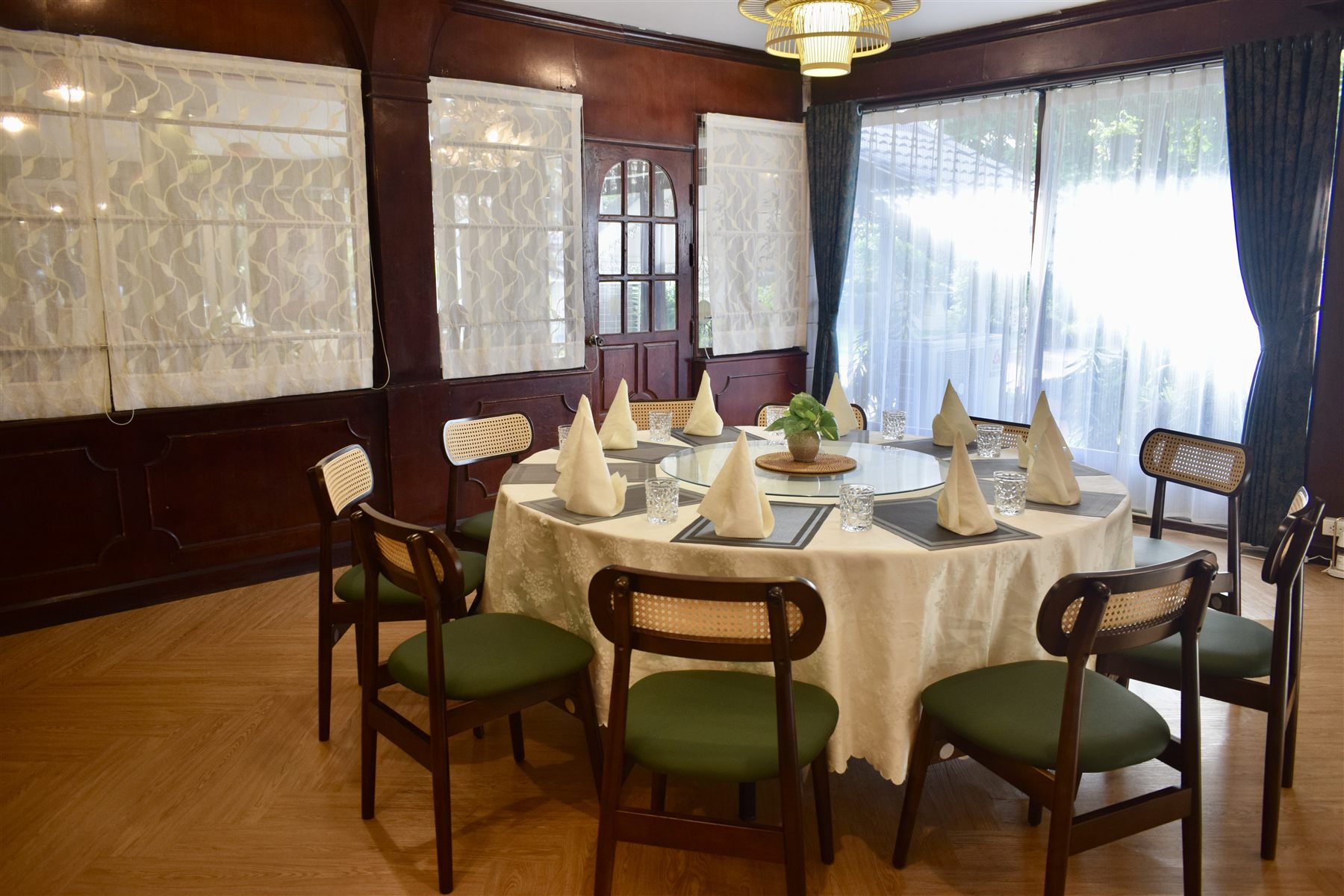 A private dining room with warm lighting
